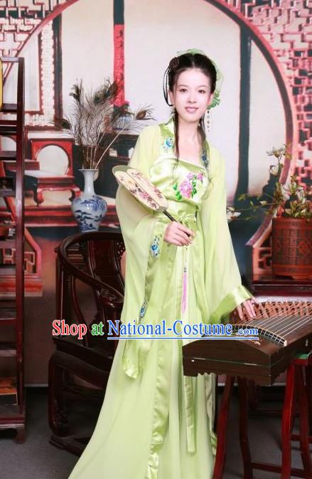 Ancient Chinese Peri Green Costumes Traditional Tang Dynasty Palace Princess Hanfu Dress for Women