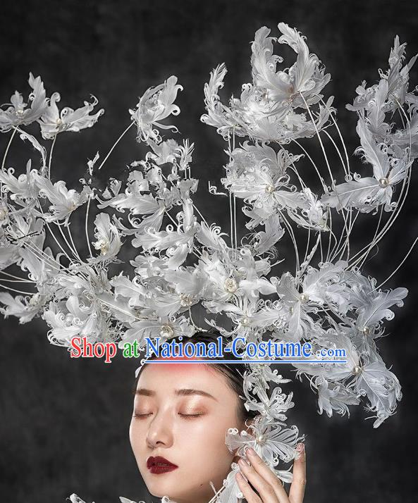 Top Grade Halloween Catwalks Hair Accessories Baroque Feather Exaggerated Headdress for Women