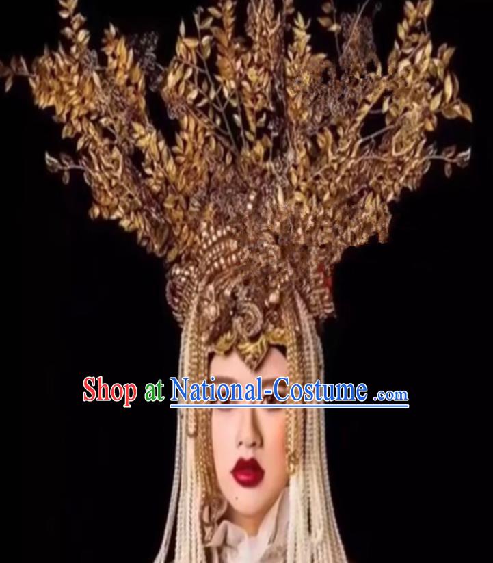 Top Grade Halloween Catwalks Hair Accessories Baroque Bride Golden Headwear for Women