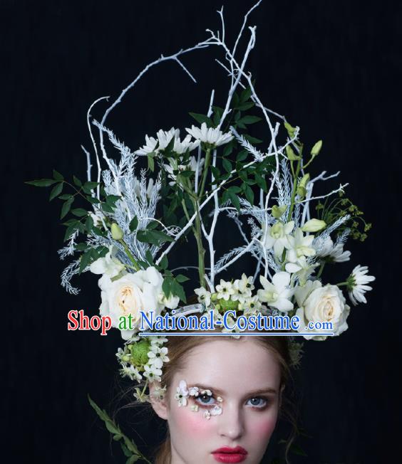 Top Grade Halloween Catwalks Hair Accessories Baroque Queen Flowers Headdress for Women