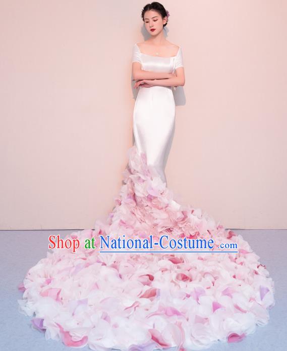 Top Grade Customized Wedding Dress Bride Pink Flowers Trailing Full Dress for Women