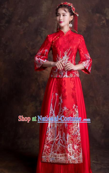 Chinese Traditional Bride Xiuhe Suits Ancient Embroidered Wedding Dress for Women