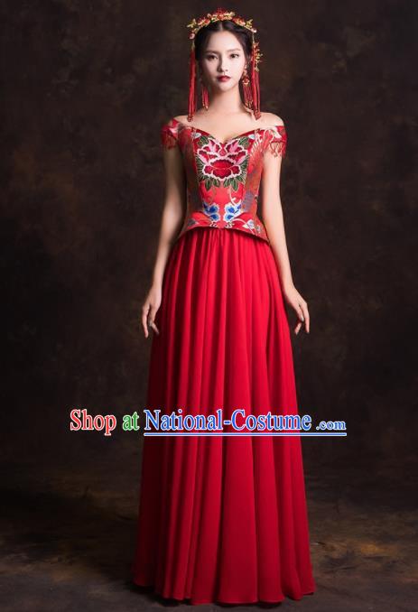 Chinese Traditional Embroidered Red Dress Ancient Wedding Dress for Women