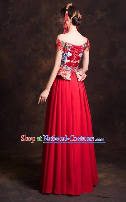 Chinese Traditional Embroidered Red Dress Ancient Wedding Dress for Women