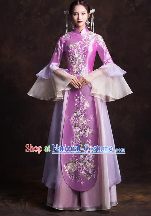 Chinese Traditional Purple Xiuhe Suits Ancient Bride Embroidered Wedding Dress for Women