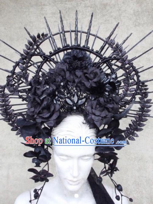 Top Grade Halloween Hair Accessories Gothic Catwalks Black Flowers Headdress for Women