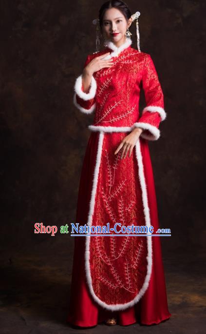 Chinese Traditional Costumes Red Xiuhe Suits Ancient Bride Embroidered Wedding Dress for Women