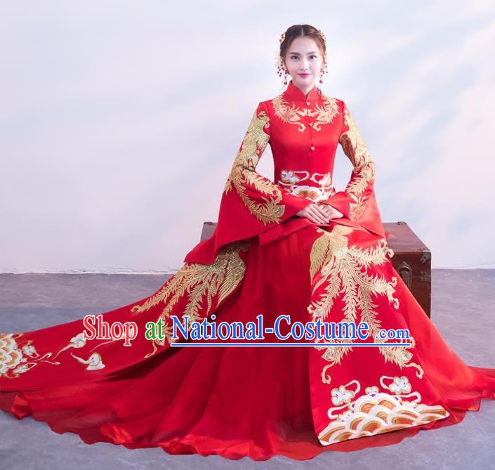 Chinese Traditional Embroidered Wedding Costumes Red Xiuhe Suits Ancient Bride Dress for Women