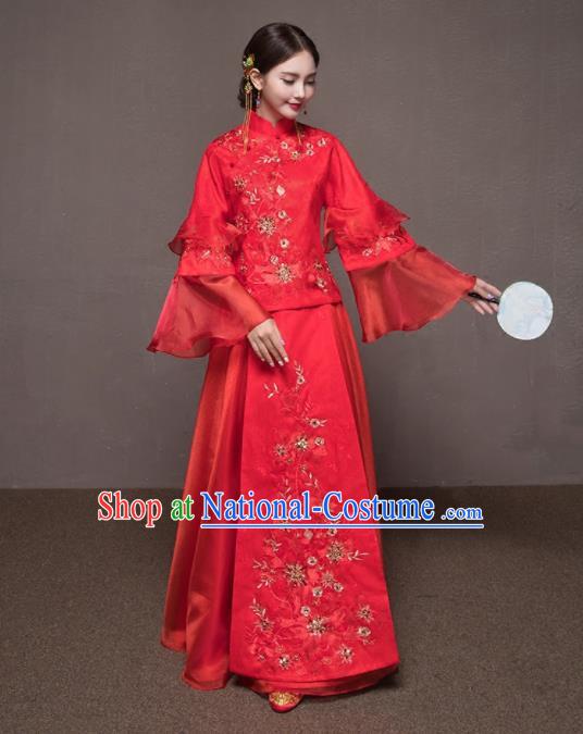 Chinese Traditional Xiuhe Suits Embroidered Wedding Costumes Ancient Bride Dress for Women