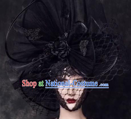 Top Grade Halloween Hair Accessories Gothic Catwalks Black Top Hat for Women