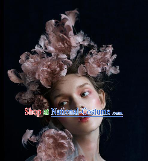 Top Grade Halloween Hair Accessories Gothic Catwalks Pink Feather Top Hat for Women