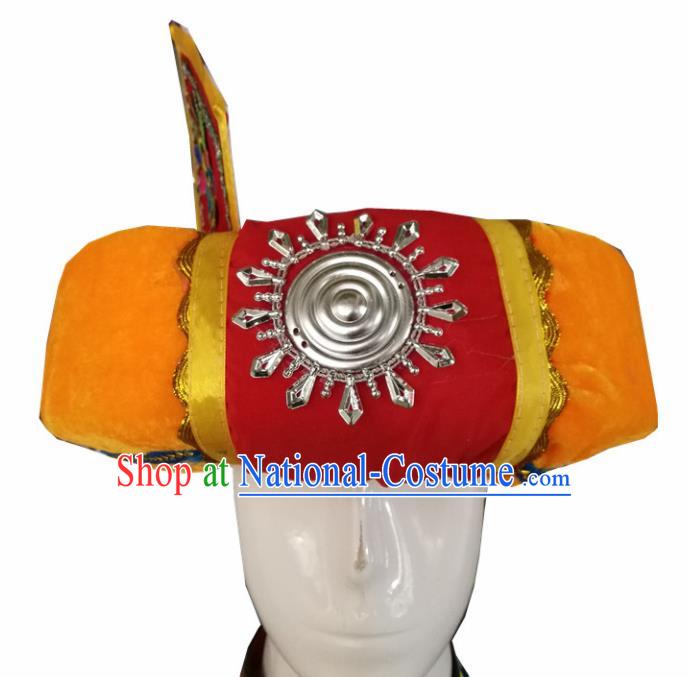 Chinese Traditional National Hat Ethnic Yi Nationality Orange Hat for Men