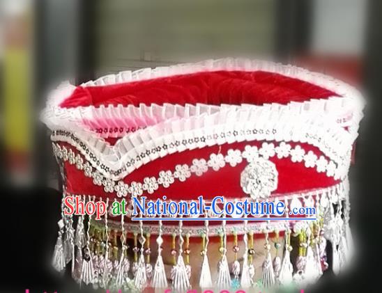 Chinese Traditional National Hat Ethnic Miao Nationality Red Hat for Women