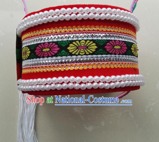 Chinese Traditional National Hat Ethnic Yi Nationality Bride Embroidered Hat for Women