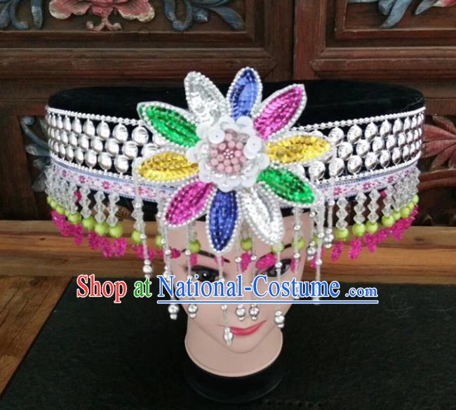 Chinese Traditional National Hat Ethnic Yi Nationality Tassel Hat for Women