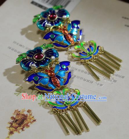 Asian Chinese Traditional Hair Accessories Ancient Hanfu Blueing Hairpins Hair Sticks for Women