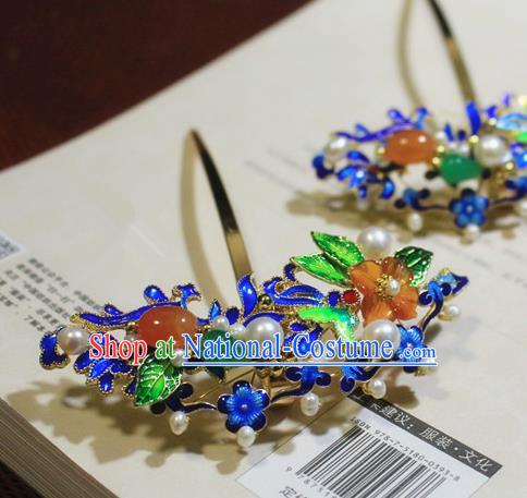 Asian Chinese Traditional Hair Accessories Ancient Hanfu Blueing Agate Hairpins Hair Clip for Women