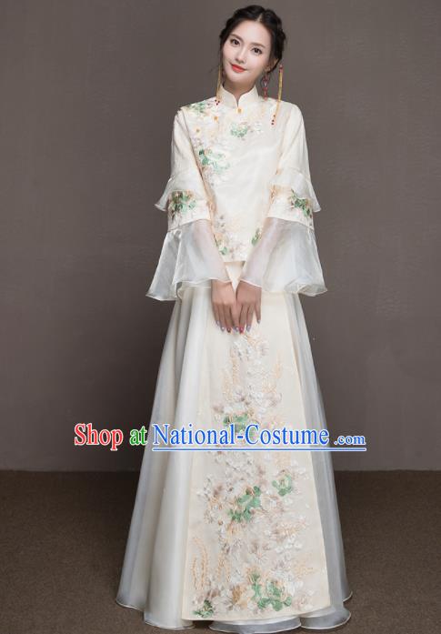 Chinese Traditional Wedding Costumes Ancient Bride Embroidered White Dress for Women