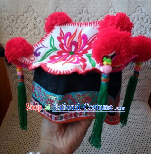 Chinese Traditional National Accessories Ethnic Embroidered Delonix Regia Hat for Kids