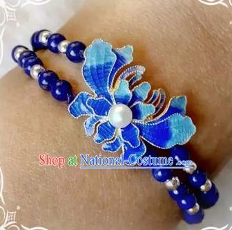 Chinese Traditional National Accessories Ethnic Blueing Lotus Bracelet for Women