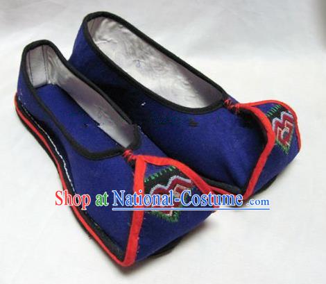 Asian Chinese Traditional Hanfu Shoes Blue Canvas Shoes Embroidered Shoes for Women