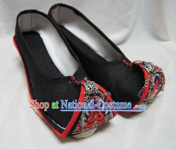 Asian Chinese Traditional Hanfu Shoes Black Embroidered Shoes for Women