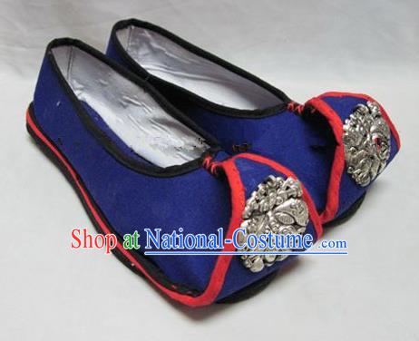 Asian Chinese Traditional Hanfu Shoes Ethnic Blue Embroidered Shoes for Women