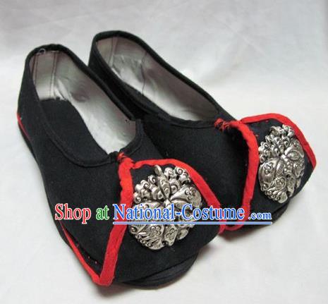 Asian Chinese Traditional Hanfu Shoes Ethnic Black Embroidered Shoes for Women