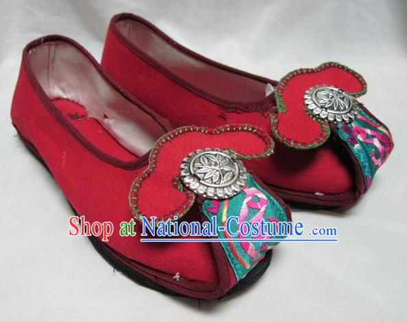 Asian Chinese Traditional Hanfu Shoes Ethnic Red Embroidered Shoes for Women