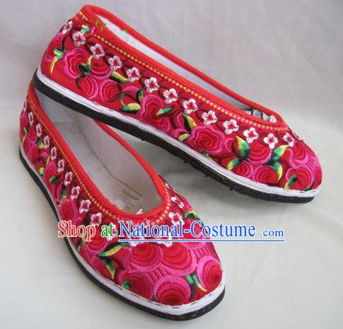 Asian Chinese Traditional Hanfu Shoes Ethnic Red Embroidered Shoes for Women