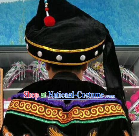 Chinese Traditional National Hat Ethnic Yi Nationality Black Hat for Men