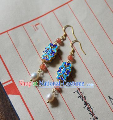 Asian Chinese Traditional Jewelry Accessories Ancient Hanfu Blueing Earrings for Women