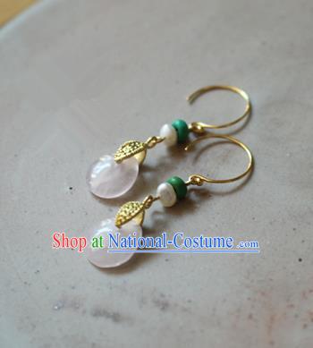 Asian Chinese Traditional Jewelry Accessories Ancient Hanfu Rose Quartz Earrings for Women