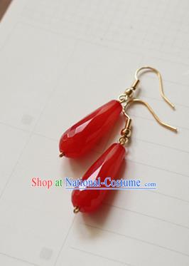 Asian Chinese Traditional Jewelry Accessories Ancient Hanfu Red Chalcedony Earrings for Women