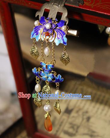 Asian Chinese Traditional Hanfu Cloisonne Lotus Hair Claw Ancient Palace Hairpins for Women