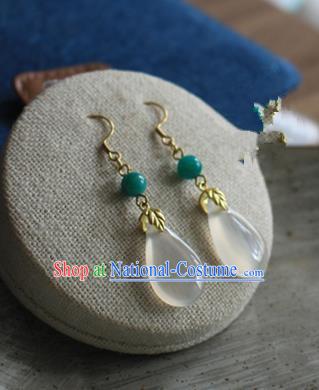 Asian Chinese Traditional Jewelry Accessories Ancient Hanfu Chalcedony Earrings for Women