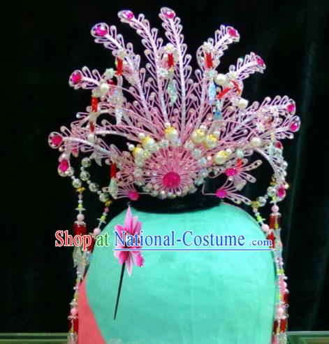 Chinese Classical Beijing Opera Hair Accessories Traditional Ancient Princess Pink Phoenix Coronet for Women