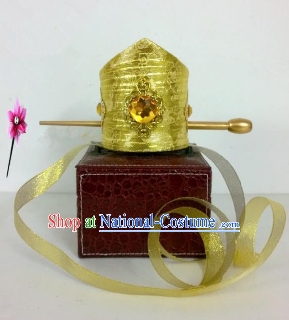 Chinese Traditional Hanfu Headdress Ancient Tang Dynasty Emperor Golden Hairdo Crown for Men