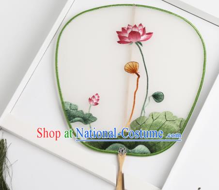 Traditional Chinese Crafts Palace Fans Silk Round Fans Ancient Princess Embroidered Lotus Fan for Women