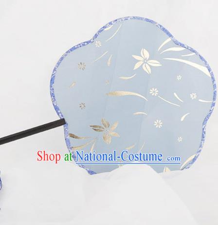 Traditional Chinese Crafts Palace Blue Silk Fans Round Fans Ancient Princess Gilding Fan for Women