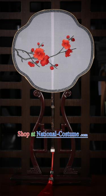 Traditional Chinese Crafts Palace Fans Embroidered Red Wintersweet Silk Fans Ancient Fan for Women