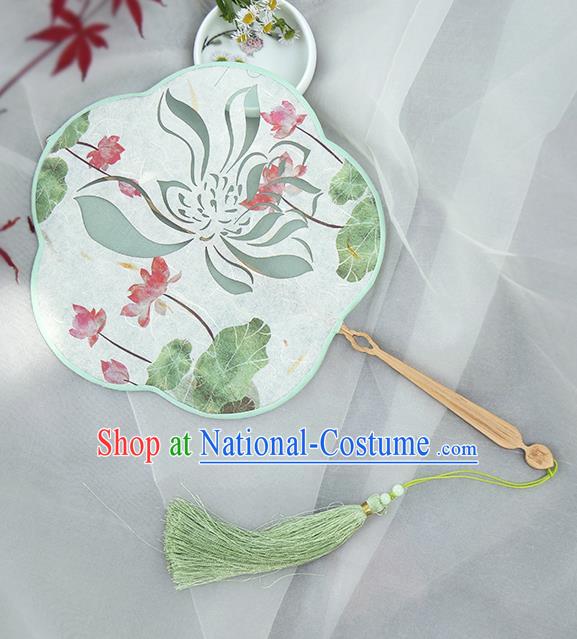 Traditional Chinese Crafts Palace Fans Printing Red Lotus Fans Ancient Silk Fan for Women