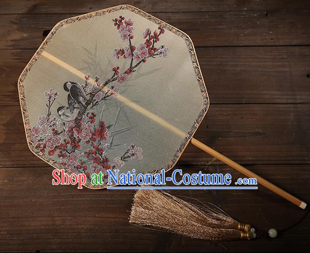 Traditional Chinese Crafts Palace Fans Printing Wintersweet Round Fans Ancient Silk Fan for Women