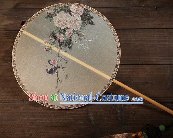 Traditional Chinese Crafts Palace Fans Printing Peony Bird Round Fans Ancient Silk Fan for Women