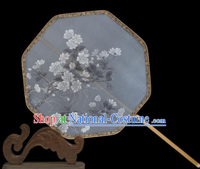 Traditional Chinese Crafts Palace Fans Printing White Flowers Round Fans Ancient Silk Fan for Women