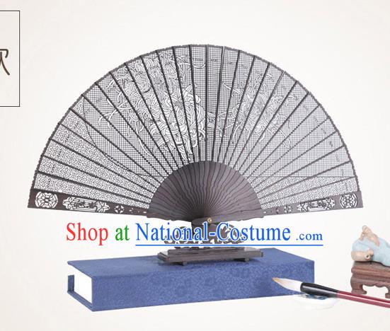 Chinese Traditional Crafts Sandalwood Folding Fans Pierced Chrysanthemum Fans Accordion Fan