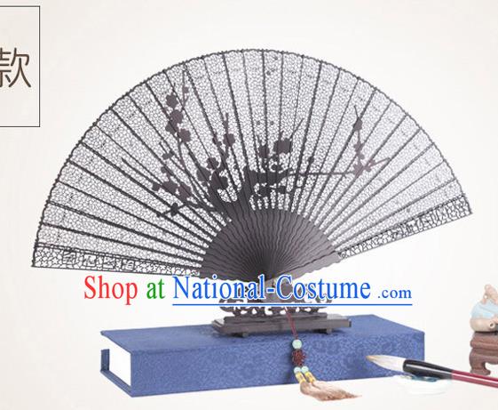 Chinese Traditional Crafts Sandalwood Folding Fans Pierced Plum Blossom Fans Accordion Fan