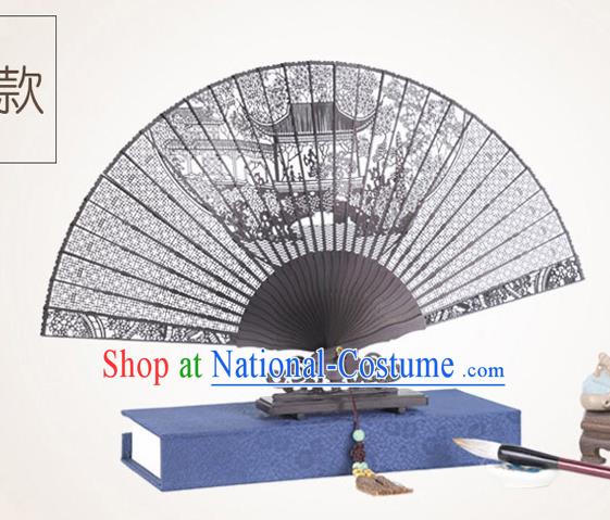 Chinese Traditional Crafts Sandalwood Folding Fans Pierced Classical Garden Fans Accordion Fan