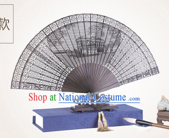 Chinese Traditional Crafts Sandalwood Folding Fans Pierced Summer Palace Fans Accordion Fan