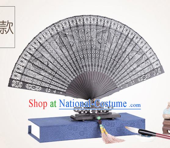 Chinese Traditional Crafts Sandalwood Folding Fans Pierced Phoenix Fans Accordion Fan